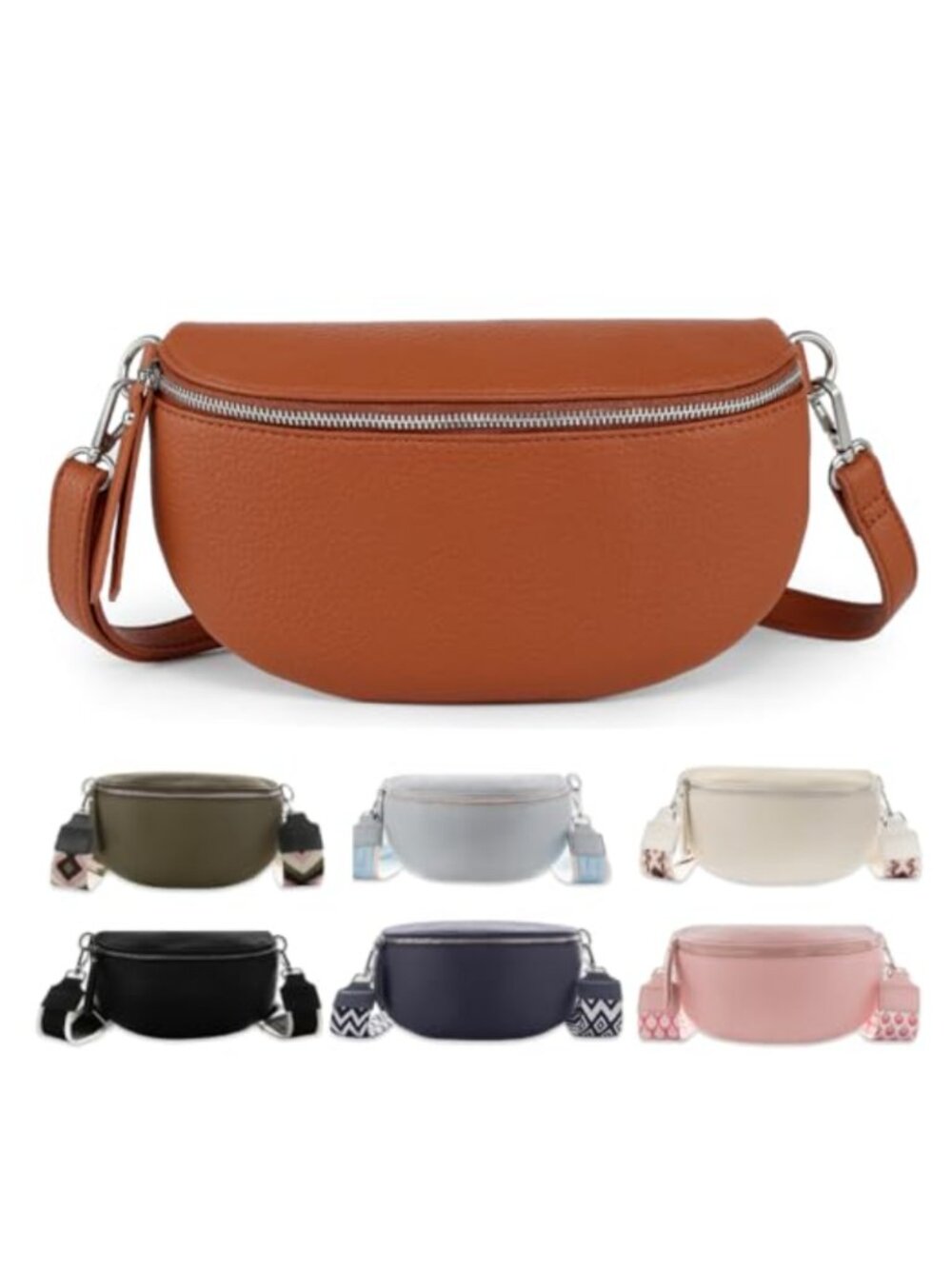 Vegan Leather Crossbody Sling Bag for Women, Adjustable Strap Waist Purse,